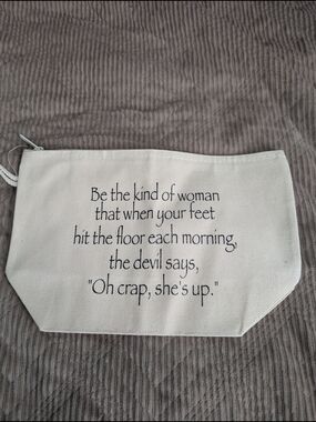 Canvas Quote Pouch - Cream Makeup Bag with Inspirational Quote
